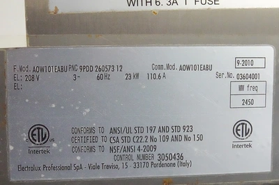 ELECTROLUX ELECTRIC AIR-O-SPEED COMBI-OVEN MODEL A0W101EABU