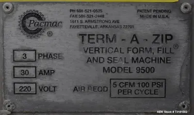 Used PACMAC 9500 Bagger Only Vertical Form & Fill Illinois US | Aaron Equipment #86714