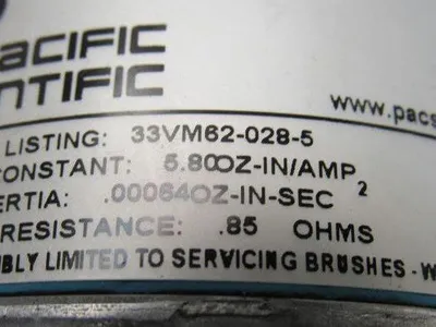 Pacific Scientific 33VM62-028-5 24V Low Inertia PMDC Servomotor W/ Tach Encoder