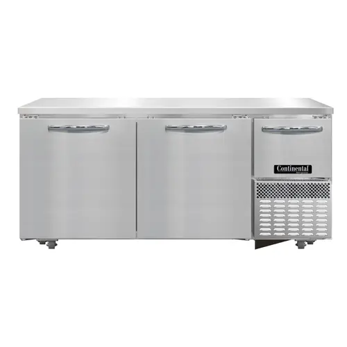 Continental RA68N-U 68" W Undercounter Refrigerator W/ (3) Sections & (3) Doors, 115v