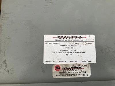 Used POWERTRAN PT-180E Transformers Michigan US | Miedema Asset Management Group #1328722
