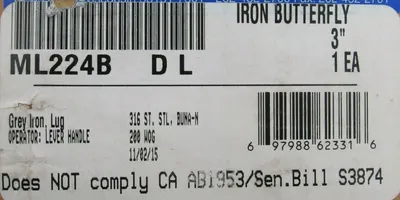 NEW MILWAUKEE ML224B-DL IRON BUTTERFLY VALVE 3" ML224DL