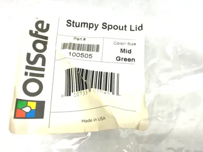 USED OILSAFE WIDE STUMPY SPOUT LID, MID GREEN
