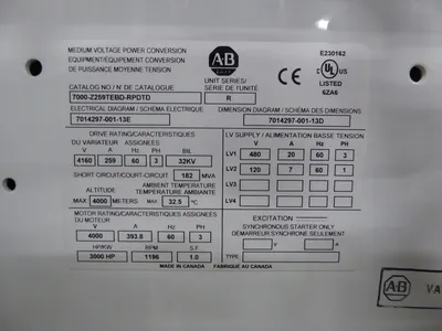 Used ALLEN BRADLEY 7000-Z259TEBD-RPDTD Variable Speed Drives South Carolina US | Yellow Tag Capital Recovery #1329125