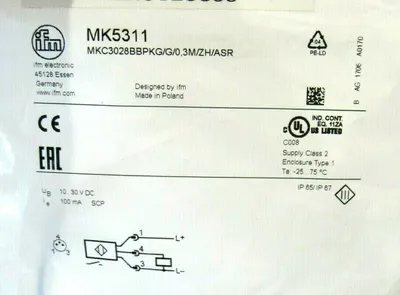 NEW IFM MKC3028BBPKG/G/0,3M/ZH/ASR CYLINDER SENSOR W/ GMR CELL MK5311