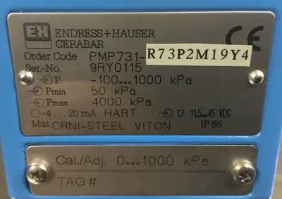 Endress+Hauser Cerabar PMP731-R73P2M19Y4 100k-1000kPa Pressure Transmitter 6E
