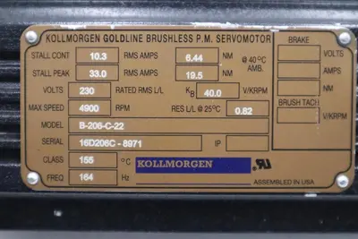 KOLLMORGEN B-206-C-22 Goldline Brushless P.M Servomotor STOCK H1254