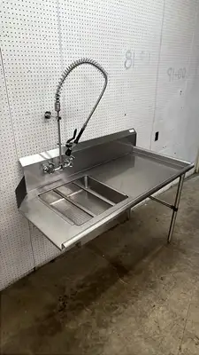 Used Falcon Restaurant Supply, Inc. Used 60"x 30" Soiled Dishtable w/ Right Table, Pre-Rinse Sink & Faucet - RL Dishtables Illinois US | Falcon Restaurant Supply #1373510