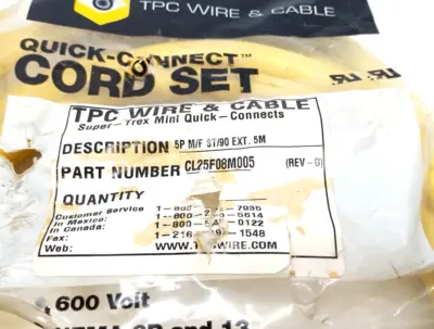 New | in-Stock TPC Wire & Cable CL25F08M005 Misc Electrical & Power Parts Michigan US | Maverick Industrial Sales #1487630