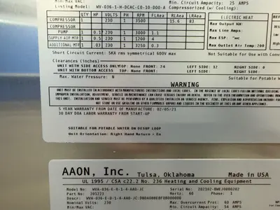 USED AAON DANDELION WVA036E014AA0JC