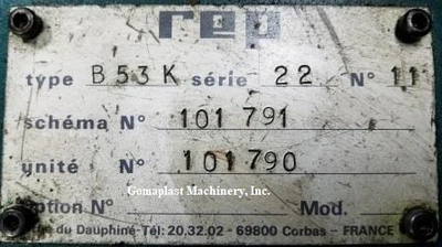 220Ton/1000cc REP B53K Injection Press, Item # 1851