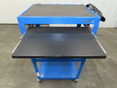 Uline H-4607 Mobile Workstation Computer Cart w/Power Strip 26x20"x 29-42"H Blue