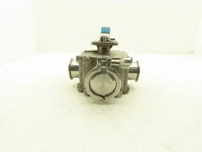 VNE 68-00 2" Sanitary Tri-Clamp Ball Valve 3-Way Stainless with 1 Cap and Clamp