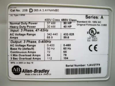USED Allen-Bradley 20B-D065A3AYNANB0