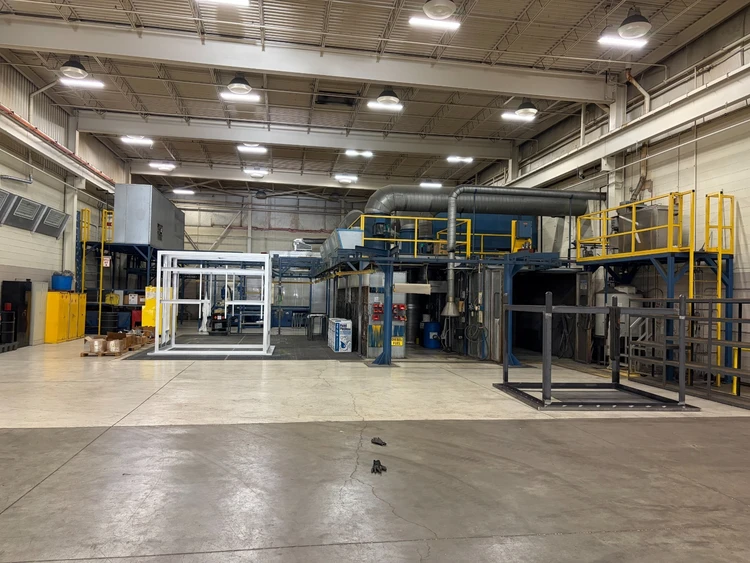 Industrial processing equipment inside a manufacturing facility