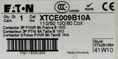 NEW EATON XTCE009B10A CONTACTOR 3P FVNR 9A FRAME B 1NO