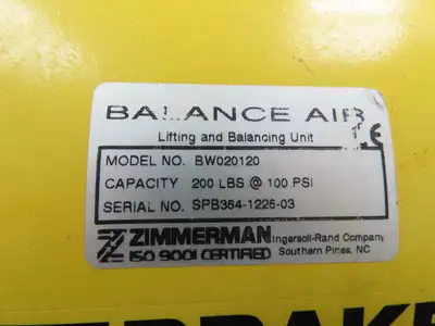 Ingersoll Zimmerman BW020120 Pneumatic Air Balancer 6' Travel 400Lb Swivel Mount
