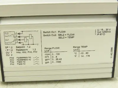 IFM SU8200 Ultrasonic Flow Meter Digital Display Sensor 100L/min 16 Bar 19-30VDC