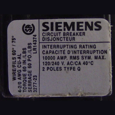 Siemens 2 Pole 60 Amp Push-in Breaker