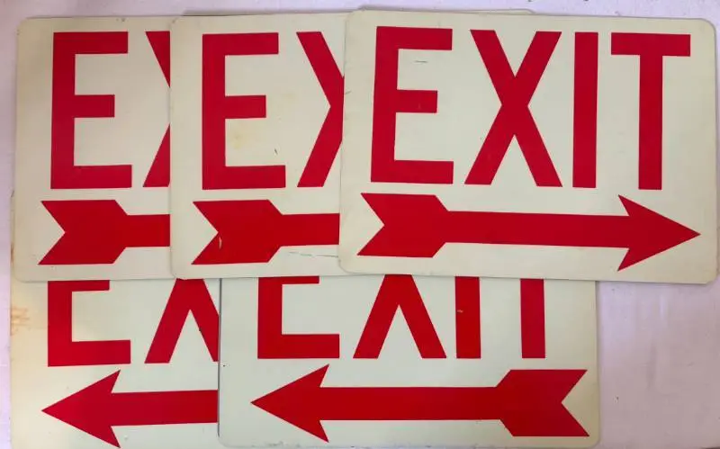 5 Metal EXIT Signs with arrows