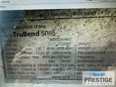 Used 2012 TRUMPF TRUBEND 5085 Press Brakes New York US | Prestige Equipment #1506491