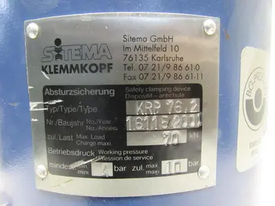Sitema Klemmkopf KRP76,2 76mm Rod 70kN 10 Bar Max 4Bar/Min Load Safety Catcher