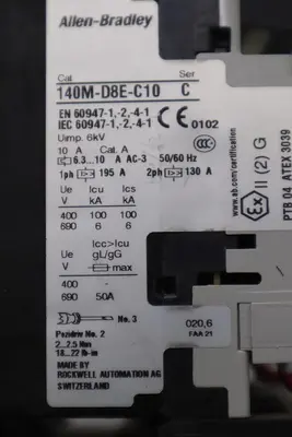 ALLEN BRADLEY 140M-D8E-C10 CIRCUIT BREAKER WITH 100-C30*00 CONTACTOR #4823-A