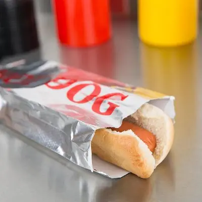 3 1/2" x 1 1/2" x 9" Printed Foil Hot Dog Bag - 1000 / Case