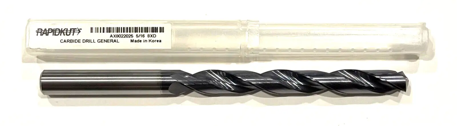 RapidKut 5/16" Solid Carbide Drill 8xD TiAlN Coating 140° Point 2 Flute