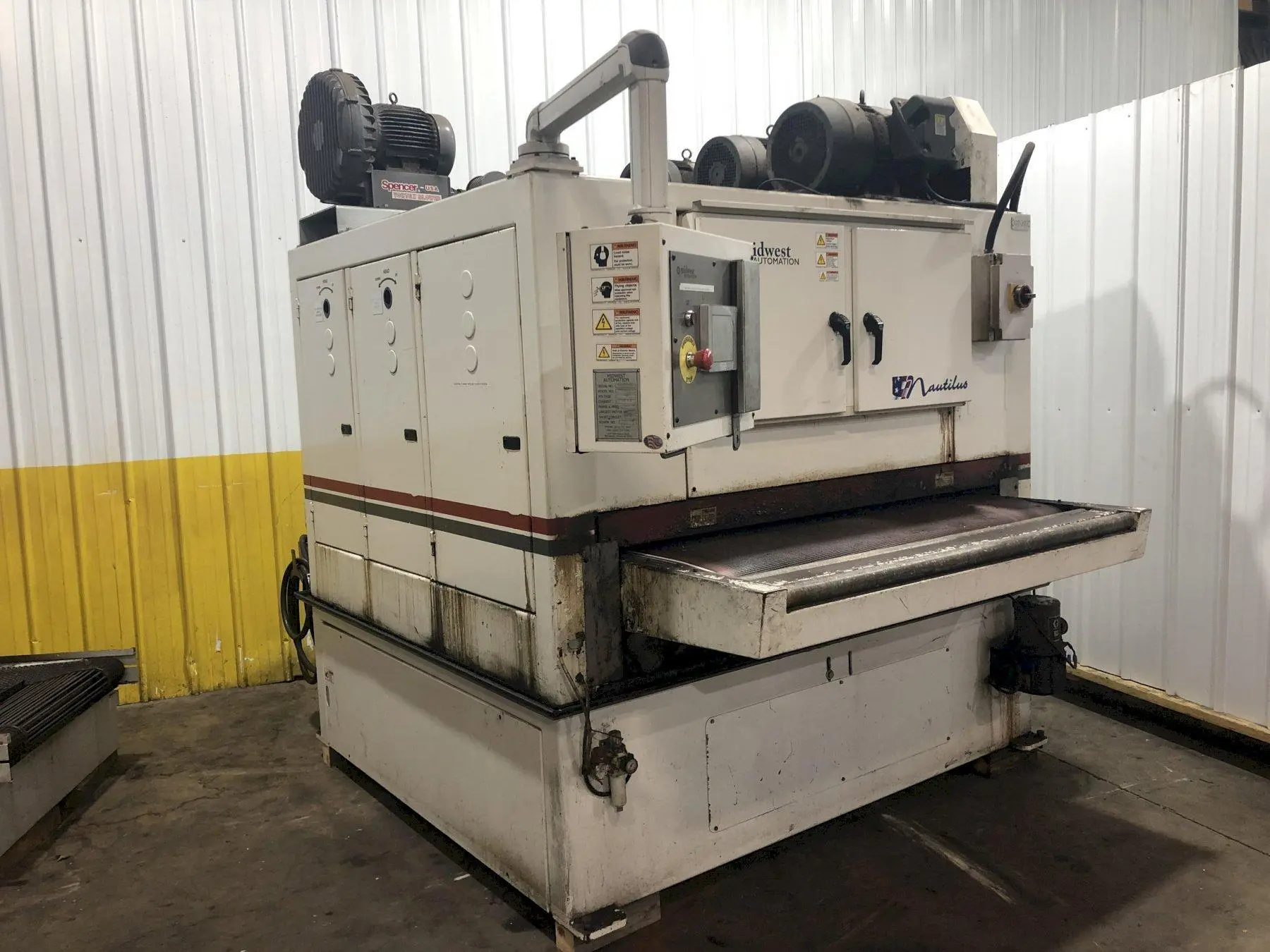 63" MIDWEST AUTOMATION MODEL #N3-6375 3 HEAD WET TYPE BELT DEBURRING GRINDER MACHINE: STOCK 18225