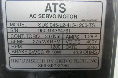 ATS SDS 045-L2-415-1200-TS ACC SERVO MOTOR SDS045L24151200TS