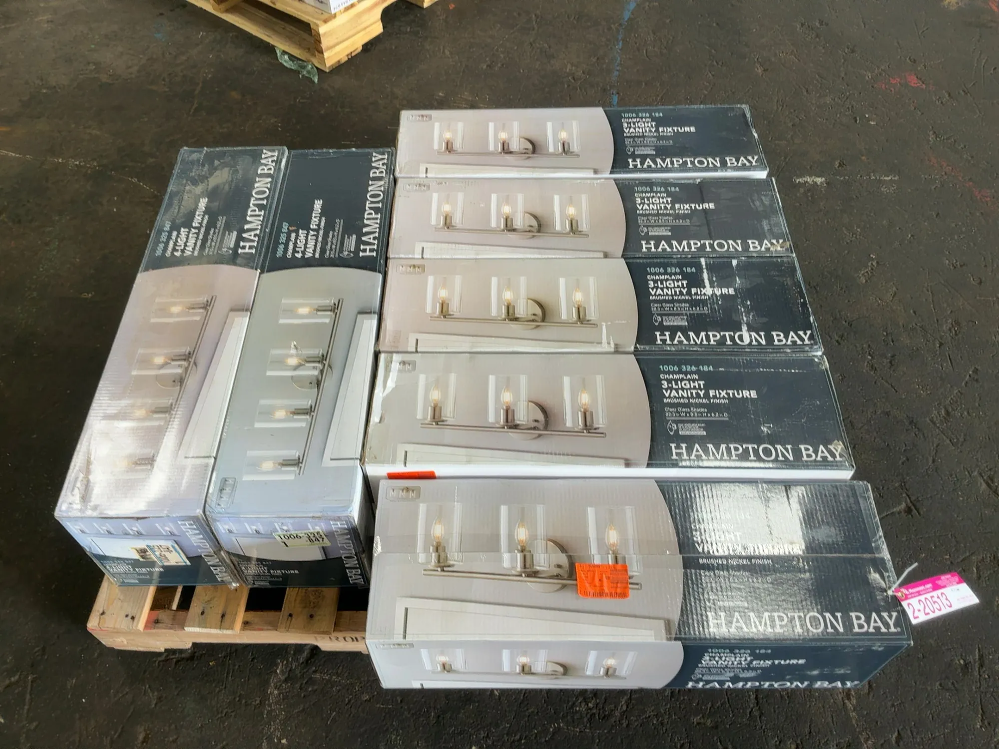 Lot of Hampton Bay Champlain Vanity Light Fixtures, Brushed Nickel Finish with Clear Glass Shades, I...
