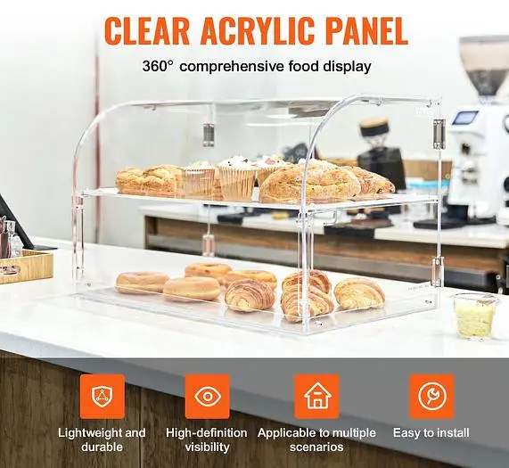 Curved Euro Style Pastry Acrylic Display Case, 2-Tier Commercial Countertop 22" wide