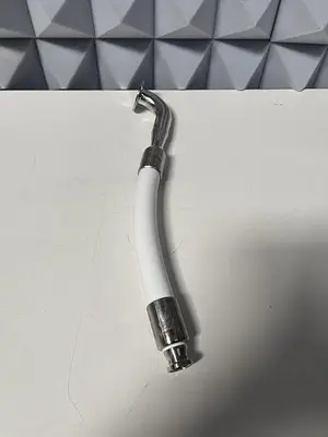 USED TSC 17" HOSE W/ 2" SANITARY ELBOW FITTING AND 1" SANITARY FITTING