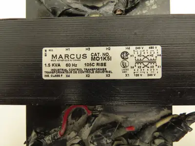 Marcus MO1K5I Transformer 480/240V Pri 240/120V Sec 1.5 kVA Ins. Cl. F