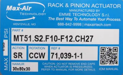 NEW EMME TECHNOLOGY MT51.S2.F10-F12.CH27 MAX-AIR ACTUATOR MT51S2F10F12CH27