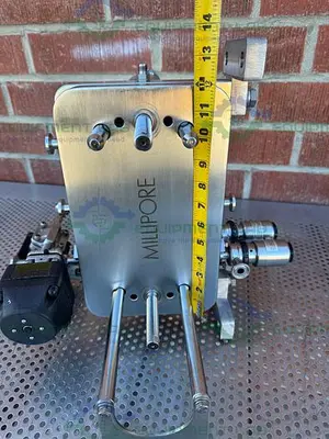 USED MILLIPORE STAINLESS STEEL PELLICON FILTER HOLDER W/ ITT VALVES, ACTUATOR