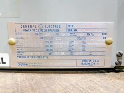Used GE VB 7.2-500-3 Circuit Breakers Ohio US | Equipment Recovery Corp. #1330373