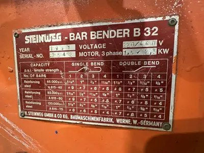 1-1/4" STEINWEG MODEL #B32 REBAR, ROD & BAR ROTARY BENDER: STOCK #18763