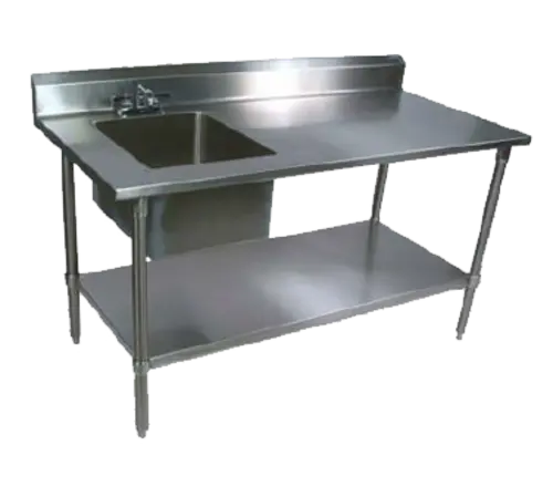 John Boos EPT6R5-3060GSK-L 60" Prep Table w/ Left-Side Sink & Deck Mount Faucet, Galvanized Undershelf