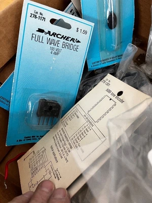 Box of Vintage and Modern Electronic Parts and Components Assortment