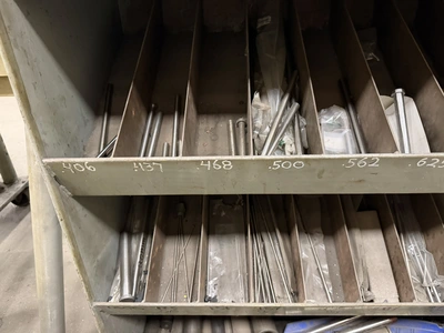 (1) metal rack, 36" wide x 18" deep x 60" tall, with contents of assorted ejector pins.