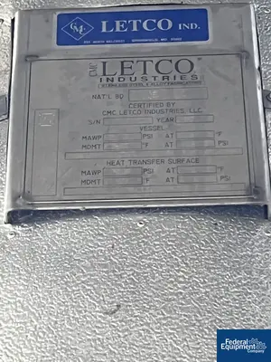 USED Letco 125 Gal CMC Letco Jacketed Receiver Tank, 316L S/S, 50/150#
