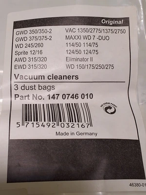 NILFISK 147 0746 010 WET/DRY VACUUM BAG 3 PACK 1470746010 - BRAND NEW