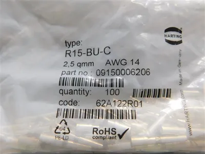 Bag of 100 Harting 09150006206 R15-BU-C Crimp Contact Pins New