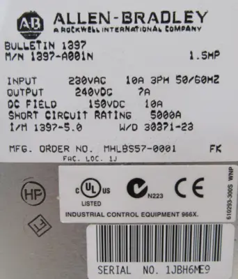 NEW ALLEN BRADLEY 1397-A001N DC DRIVE 1.5HP 1397A001N