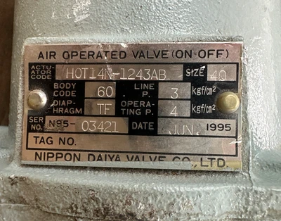 Used Nippon Daiya Valve Co. LTD HOT14N-1243AB Valves/Fittings Indiana US | J&J Industrial Supply #1326712