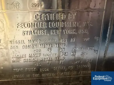 Used Feldmeier 30,000 Liter Feldmeier Reactor, 316L S/S, 50/100# Reactors Ohio US | Federal Equipment Company #1090463