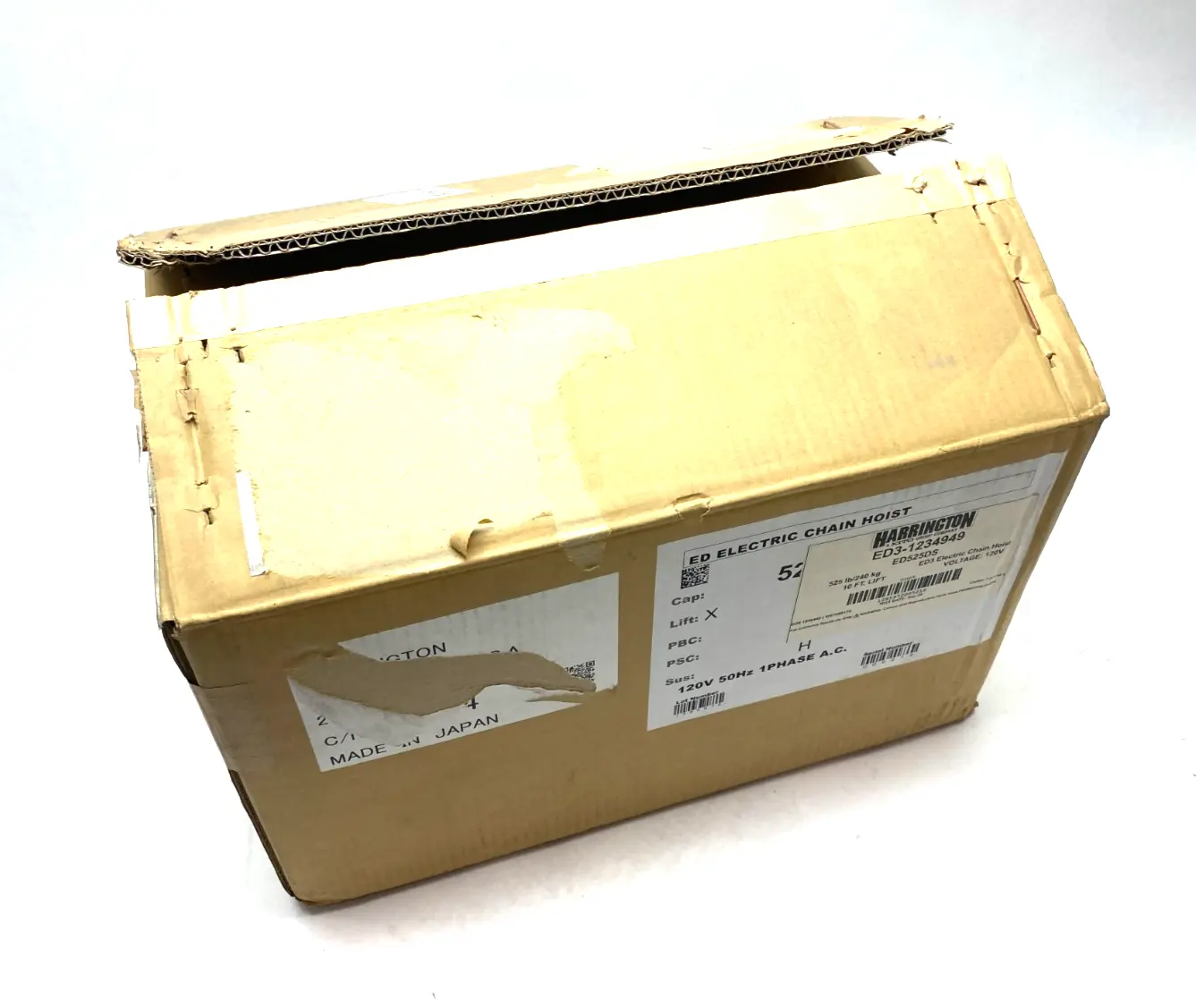 USED KITO, HARRINGTON ELECTRIC CHAIN HOIST 525LBS. 10FT 120V
