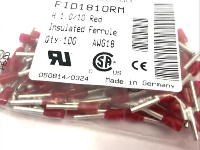 New | in-Stock Altech Insulated Crimp Ferrule 18AWG/1sqmm PACK OF 100, LOT OF 2 Electrical Fittings Michigan US | Maverick Industrial Sales #1390900
